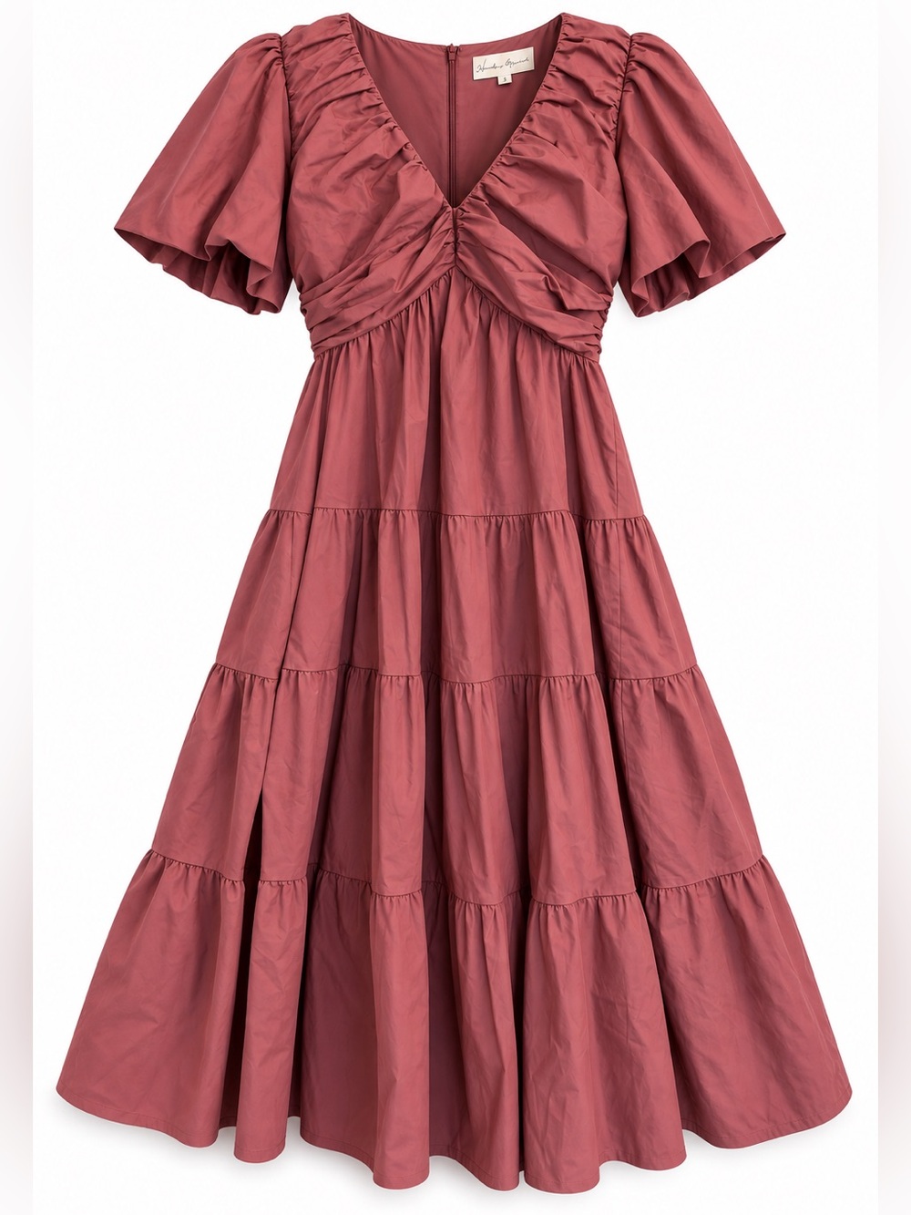 Charles Henry Dusty Rose Tiered V-Neck Cotton Ruffle Dress
